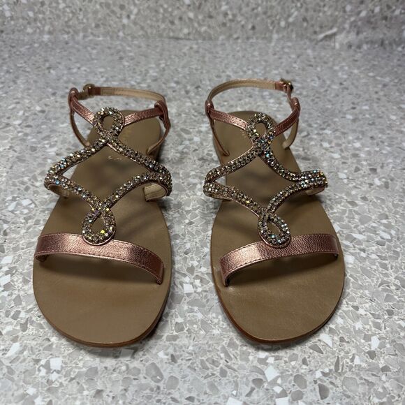 Oca-Loca Valencia Sandals Metallic Rose Pink Leather Rhinestone EU 38 US 8 NWOT - Picture 11 of 11